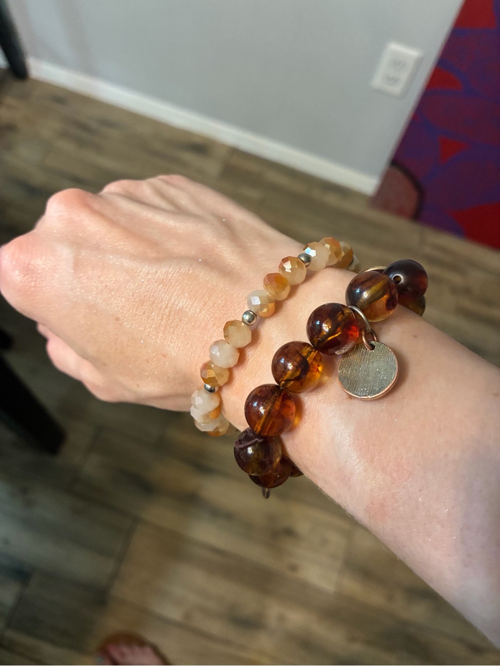 Amber Brown Beaded Stretch Bracelet Set - Unbranded